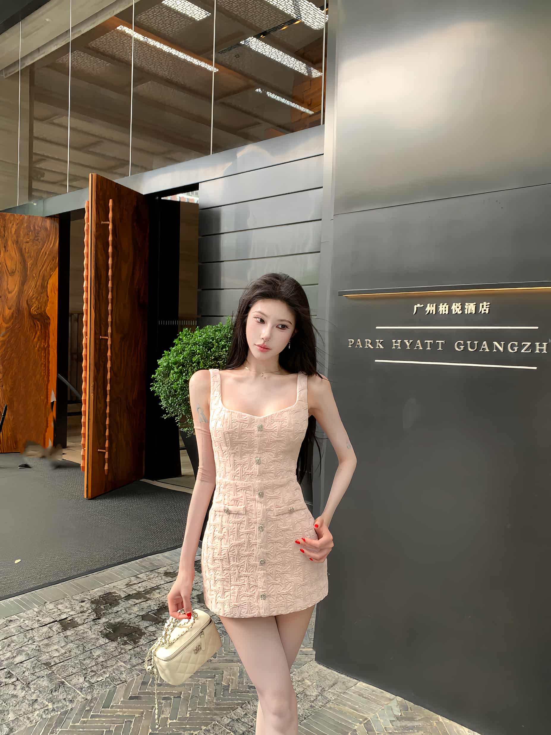Blush Pink Chic Textured Square Neck Mini Dress Main image