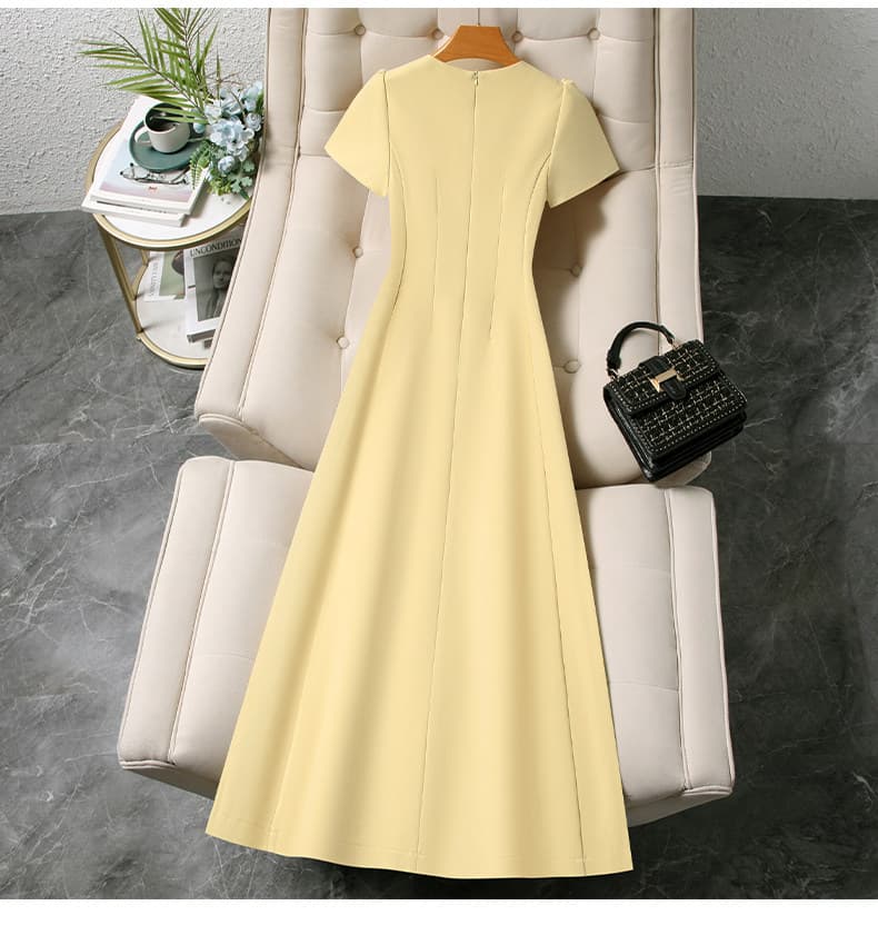 Round Neck Short Sleeve High Waist A-Line Maxi Dress