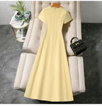 Round Neck Short Sleeve High Waist A-Line Maxi Dress