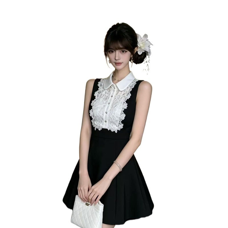 Black Belle Lace Peter Pan Collar Fit-and-Flare Mini Dress