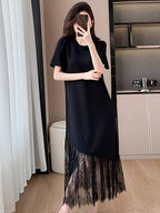 Black Round Neck Short Sleeve Lace Maxi Dress