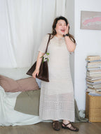 Plus Size Round Neck Short Sleeve Sheer Lace French Style Maxi Dress