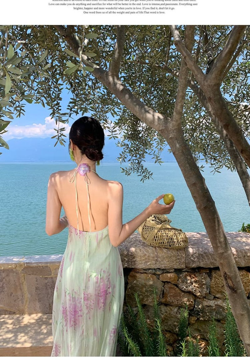 Halter Neck Backless Rosette A-Line Maxi Dress Secondary image