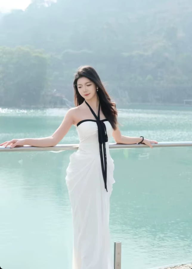 White Contrast Halter Lace-Inset Maxi Dress