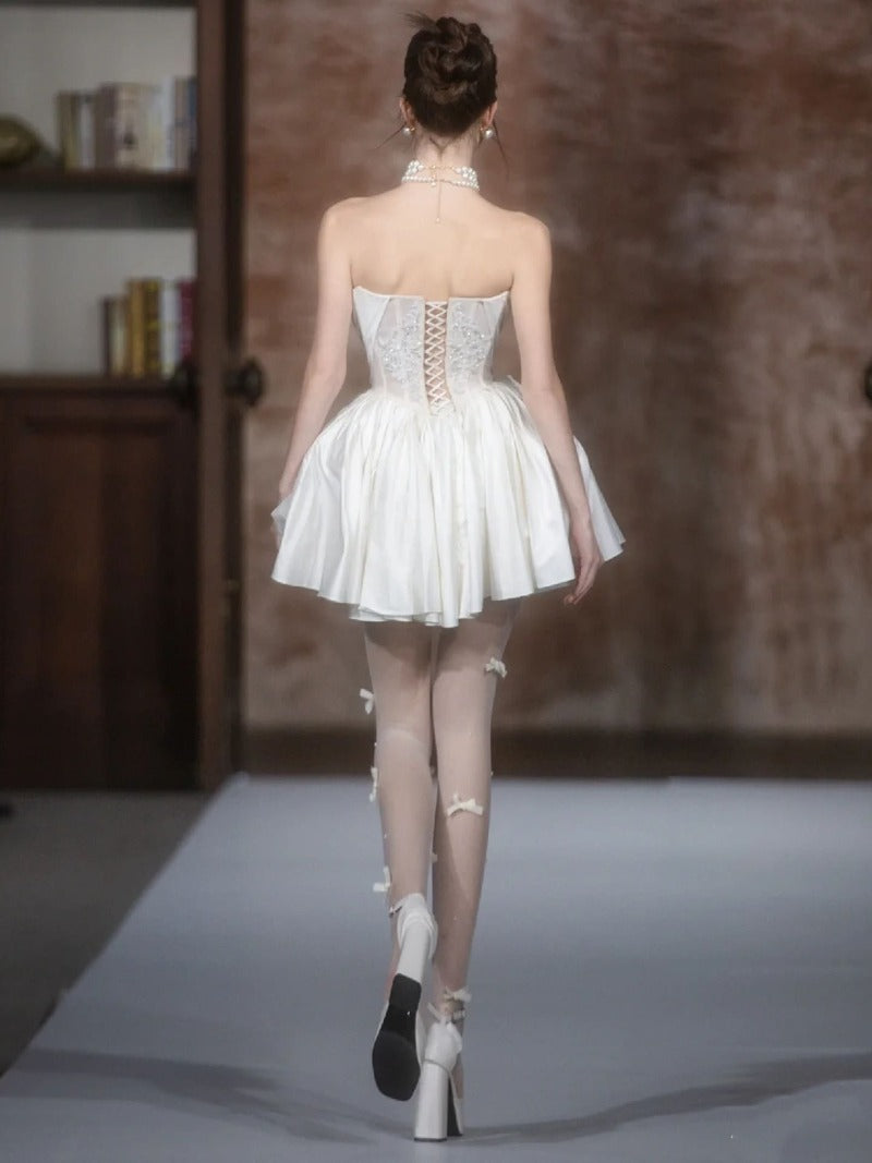 Ivory Strapless Lace Corset Mini Dress