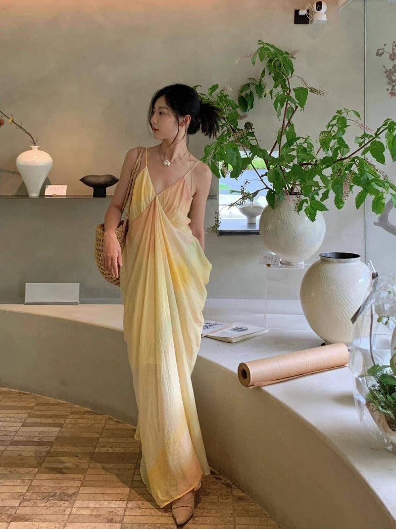 Sunwashed Yellow Draped Slip Maxi Dress
