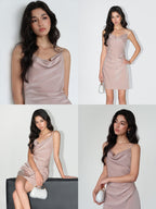 Cowl Neck Satin Slip Mini Dress with Adjustable Straps