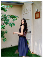 Denim Blue Collared Fit-And-Flare Midi Dress