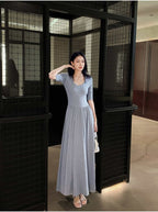 Gray U Neck Fit and Flare Maxi Dress