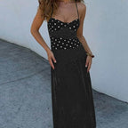 Playful Polka Dot Tie-Back Halter Maxi Dress