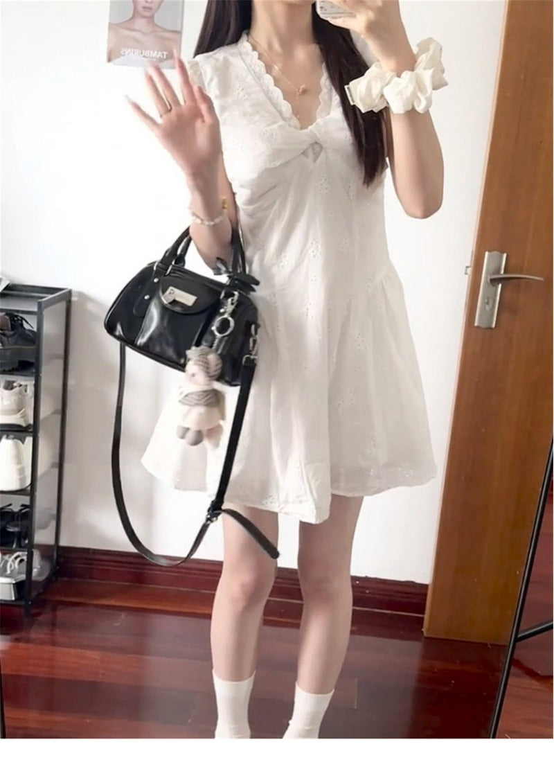 Cotton Eyelet V-Neck Mini Dress