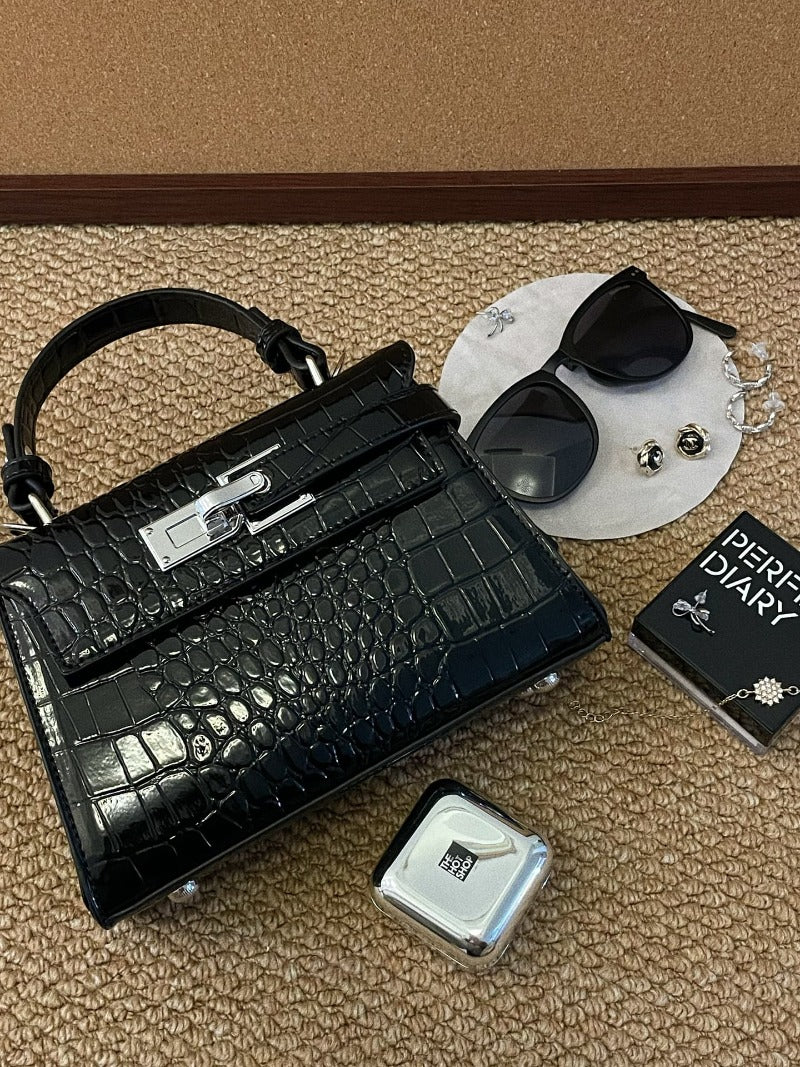 Croc-Embossed Mini Handbag with Detachable Strap