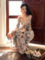 Beige Butterfly Print Square Neck Bodycon Maxi Dress
