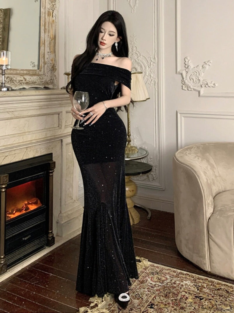 Sparkle Off-Shoulder Mermaid Maxi Dress