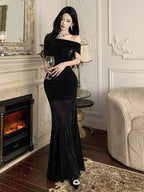 Sparkle Off-Shoulder Mermaid Maxi Dress