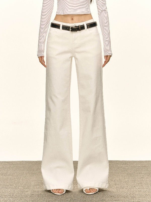 Beige High Waist Flare Denim Long Casual Pants - EveningVerse - 7