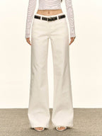 Beige High Waist Flare Denim Long Casual Pants - EveningVerse - 7