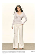 Beige High Waist Flare Denim Long Casual Pants - EveningVerse - 2