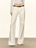 Beige High Waist Flare Denim Long Casual Pants - EveningVerse - 4