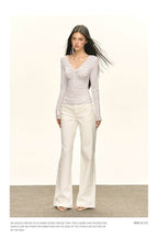 Beige High Waist Flare Denim Long Casual Pants - EveningVerse - 6