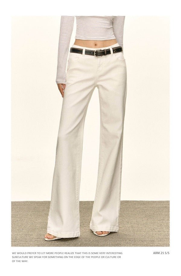 Beige High Waist Flare Denim Long Casual Pants - EveningVerse - 5