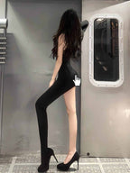 Black Asymmetric One Shoulder Cut Out Back Bodysuit Top - EveningVerse - 4