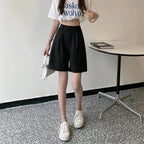 Black High - Waisted Pleated Wide Leg Shorts - EveningVerse - 3