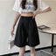 Black High - Waisted Pleated Wide Leg Shorts - EveningVerse - 7