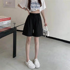 Black High - Waisted Pleated Wide Leg Shorts - EveningVerse - 5