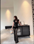 Black/White Mandarin Collar Cut Out Cap Sleeve Top - EveningVerse3