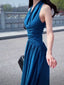 Blue Halter V Neck Fitted Maxi Dress - EveningVerse - 7