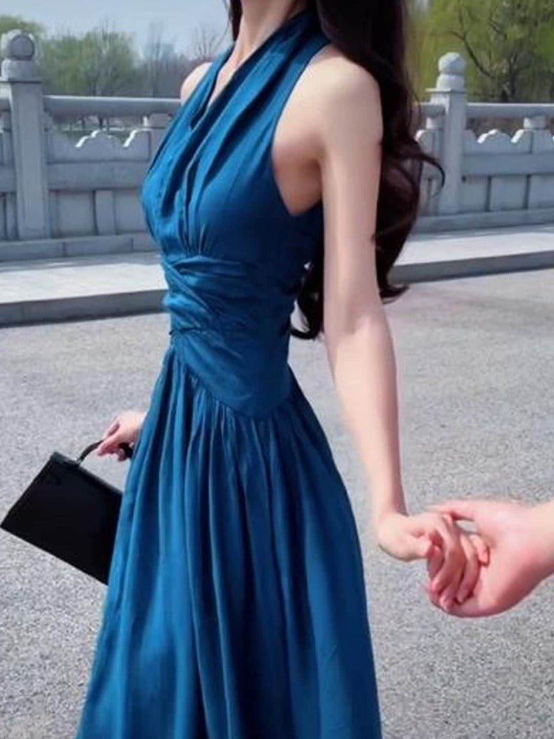 Blue Halter V Neck Fitted Maxi Dress Secondary image