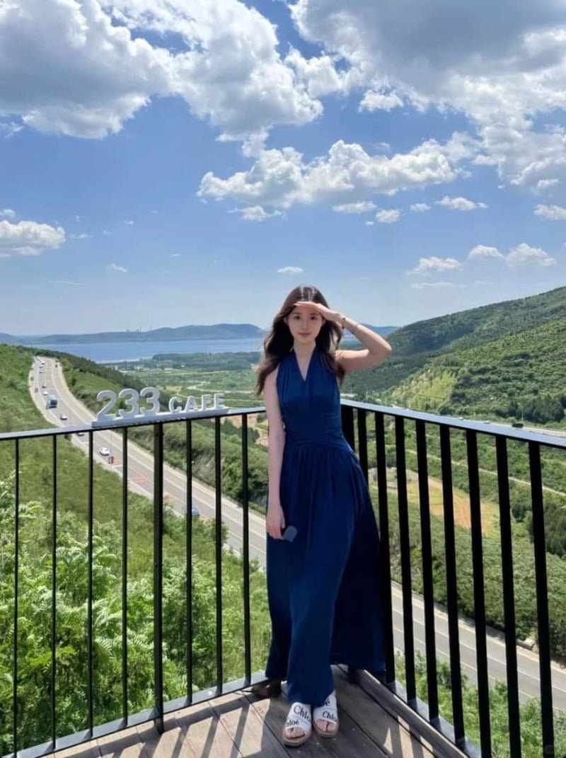 Blue Halter V Neck Fitted Maxi Dress - EveningVerse - 1