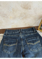 Blue Low Rise Micro Flare Distressed Retro Jeans - EveningVerse - 10
