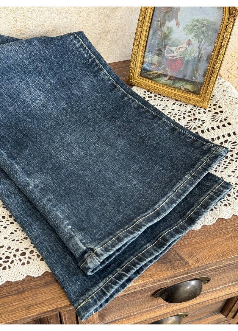 Blue Low Rise Micro Flare Distressed Retro Jeans - EveningVerse - 12