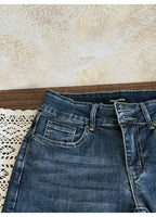 Blue Low Rise Micro Flare Distressed Retro Jeans - EveningVerse - 8