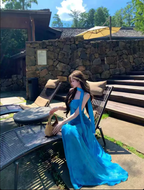 Blue Tie Dye Chiffon Halter Neck Back Streamer Maxi Dress - EveningVerse8
