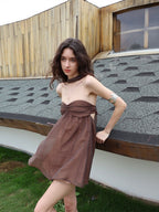 Brown Halter Neck Strapless Flowy Chiffon A - Line Mini Dress - EveningVerse - 4
