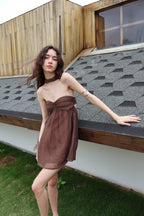Brown Halter Neck Strapless Flowy Chiffon A - Line Mini Dress - EveningVerse - 8