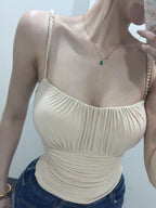 Brown Ruched Cutout Back Braided Strap Square Neck Built-in Bra Cami Top - EveningVerse3