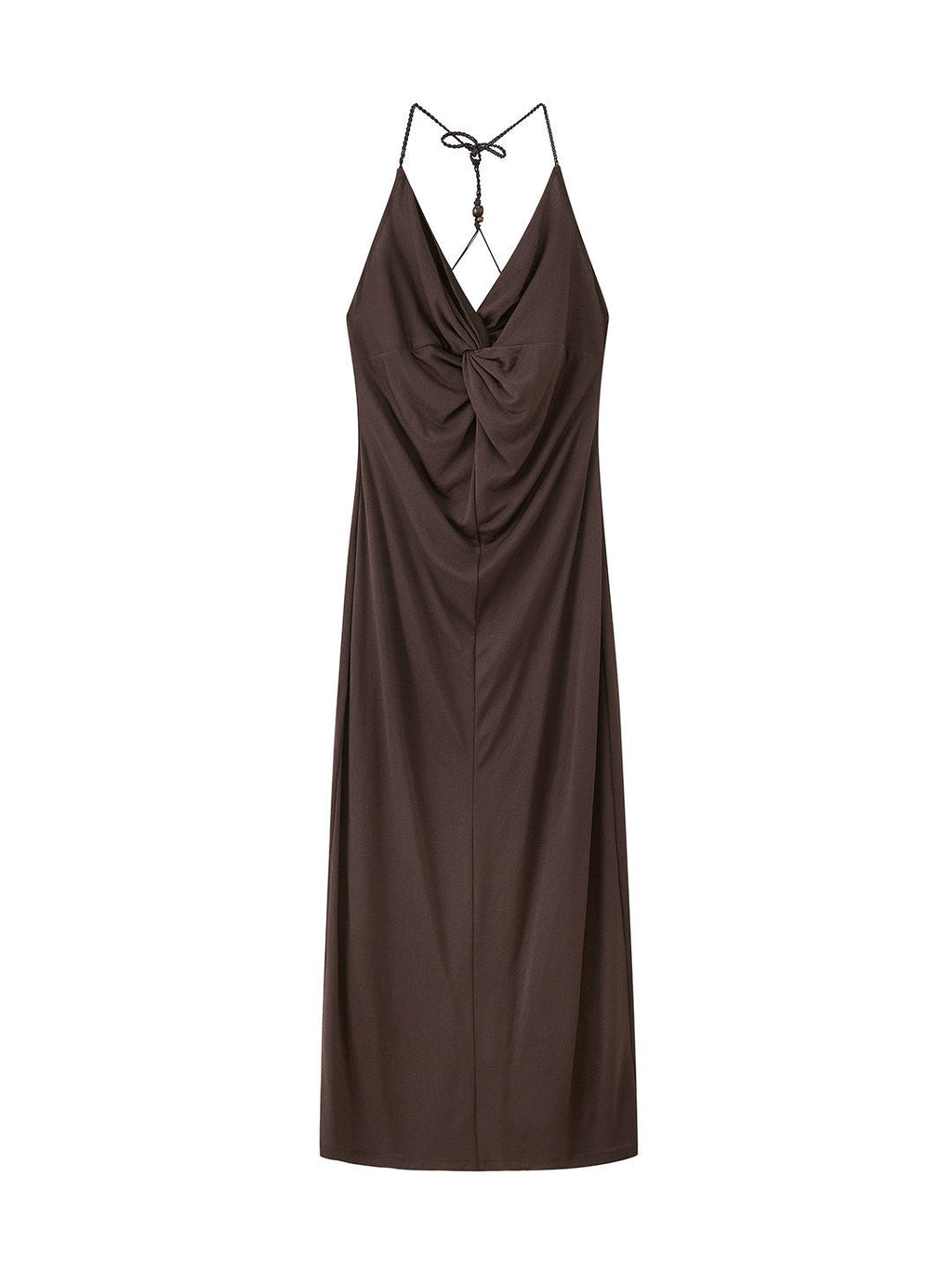 Brown Twist Slip Midi Dress Spaghetti Strap Backless - EveningVerse - 4
