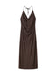 Brown Twist Slip Midi Dress Spaghetti Strap Backless - EveningVerse - 4