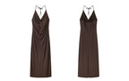 Brown Twist Slip Midi Dress Spaghetti Strap Backless - EveningVerse - 2
