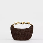 Raffia-Effect Woven Mini Bag with Metal Handle