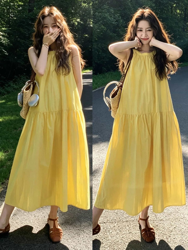 Yellow Sleeveless A-Line Maxi Dress