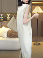 Ivory Lace Trim Flutter Sleeve Shift Midi Dress