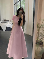 Round Neck Short Sleeve High Waist A-Line Maxi Dress
