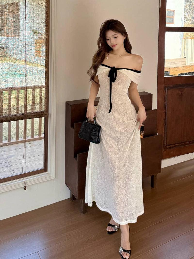 Romantic Ivory Lace Mesh Tiered Asymmetric Midi Dress Secondary image