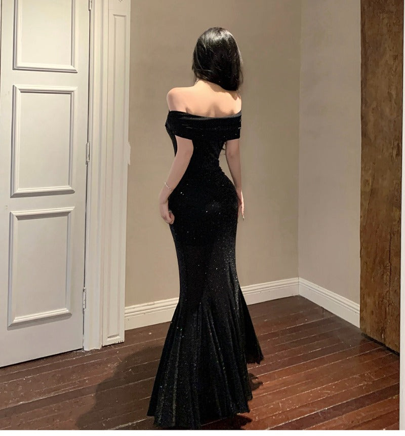 Sparkle Off-Shoulder Mermaid Maxi Dress