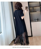Black Round Neck Short Sleeve Lace Maxi Dress